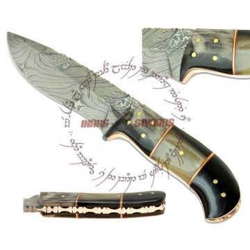 Rebel Wolf Damascus Handmade Knife With Leather Sheath